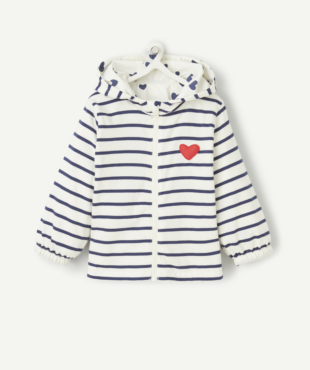 COUPE-VENT RÉVERSIBLE BÉBÉ FILLE À CAPUCHE IMPRIMÉ COEURS ET RAYURES