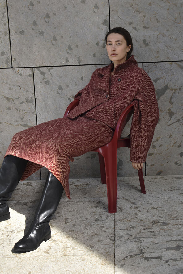 Rabens Saloner Herringbone long skirt - Luzie Burgundy combo