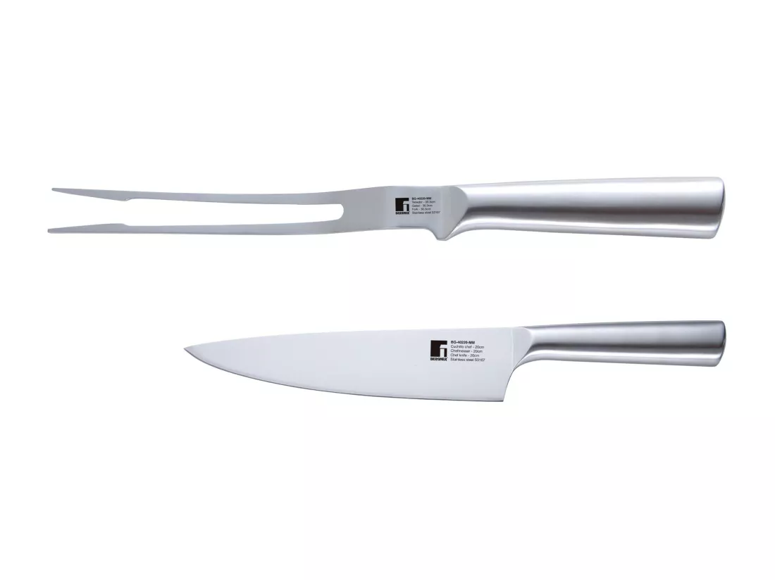Ensemble couteau de chef en acier inoxydable Bergner + fourchette à viande BBQ