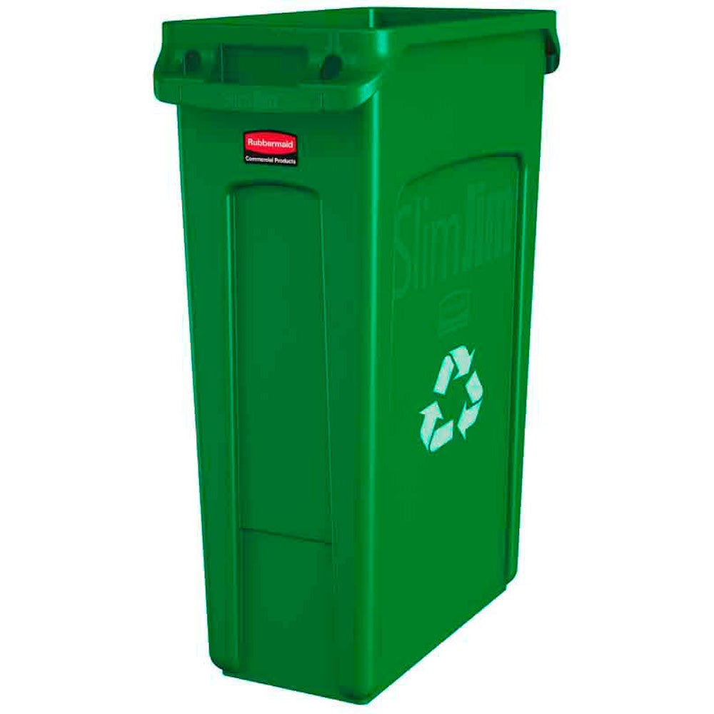 PROREGAL Rubbermaid Slim Jim afvalbak met ventilatiekanalen, 87 liter, HxBxD 76,2 x 28 x 56 cm, groen, recyclingsymbool