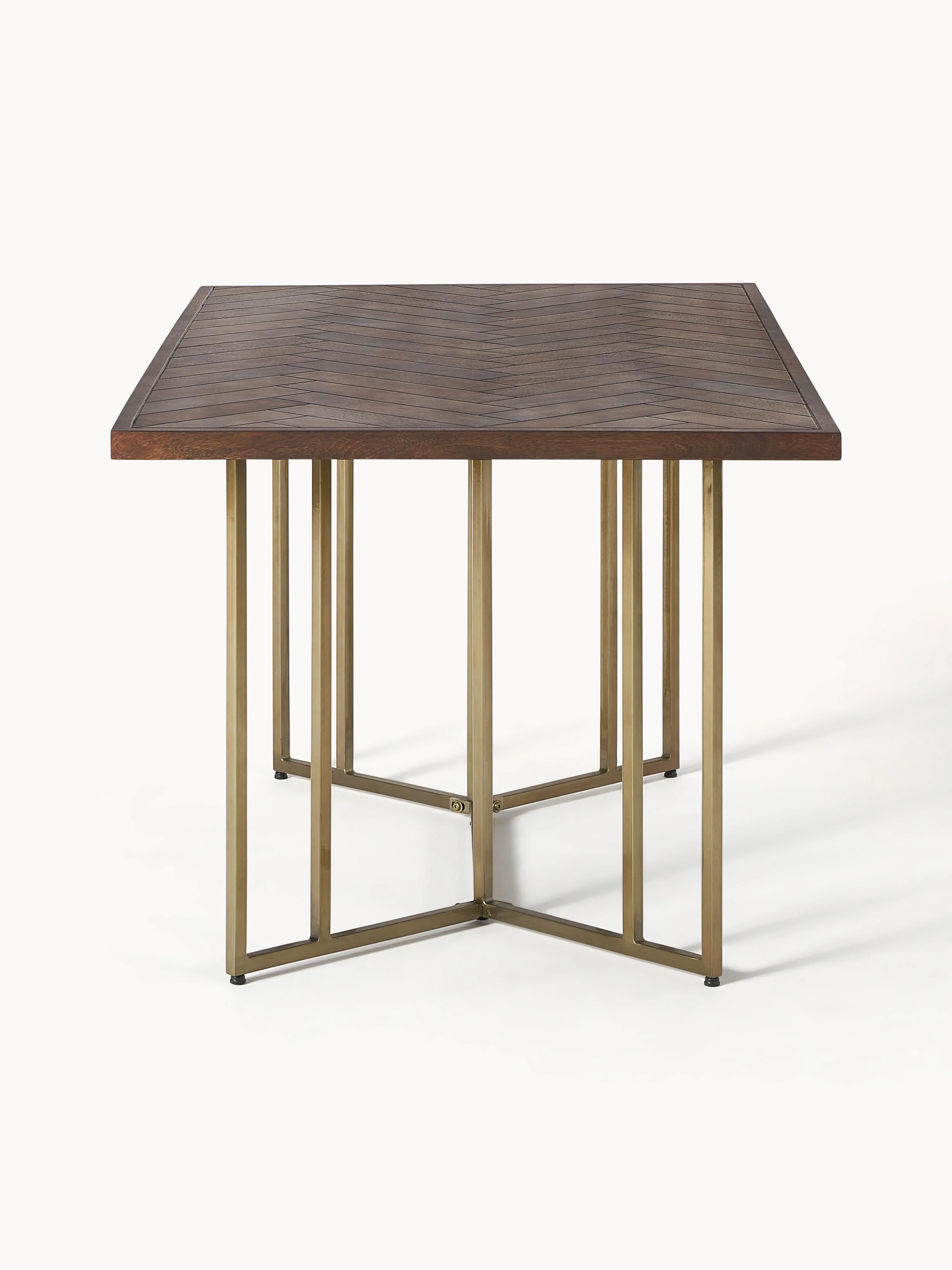 Eettafel Luca van mangohout met visgraat-patroon, in verschillende formaten
