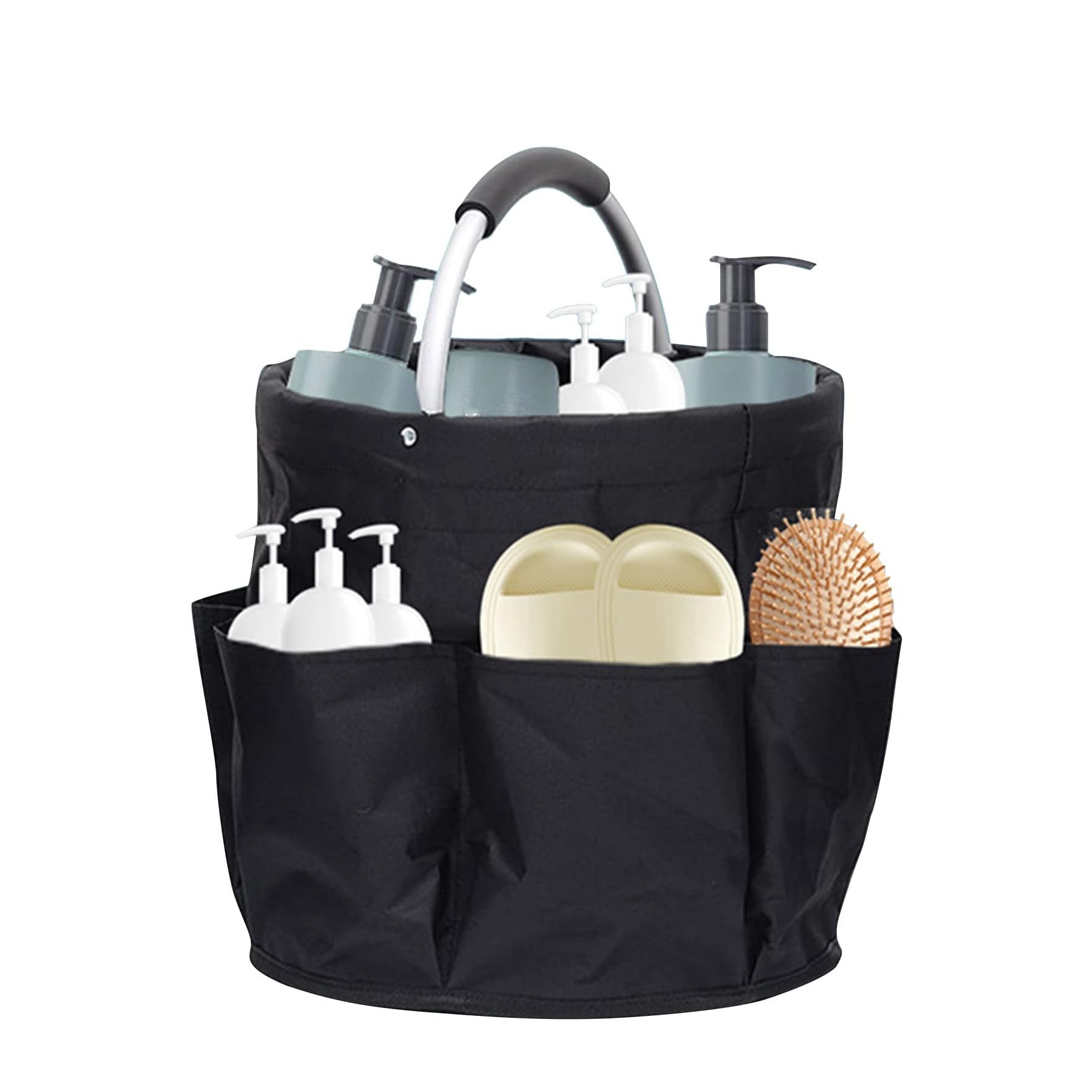 (Ø28x25cm) Faltbarer Reinigungsmittel Organizer Einkaufs Tasche Picknick Korb mit 6 Seitentaschen - Schwarz