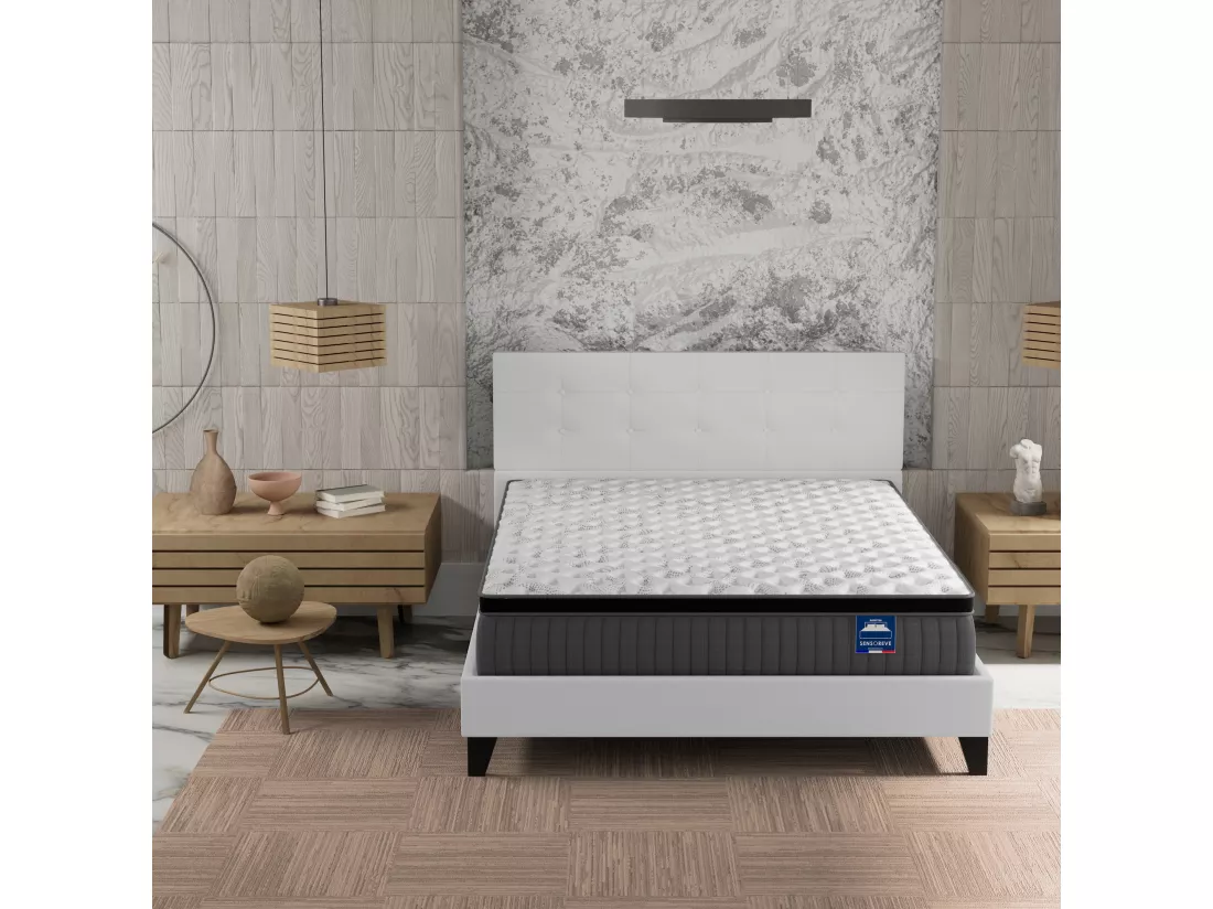 Ensemble Matelas + lit 140x190 cm avec tête de lit, ép. 30cm à mémoire de forme