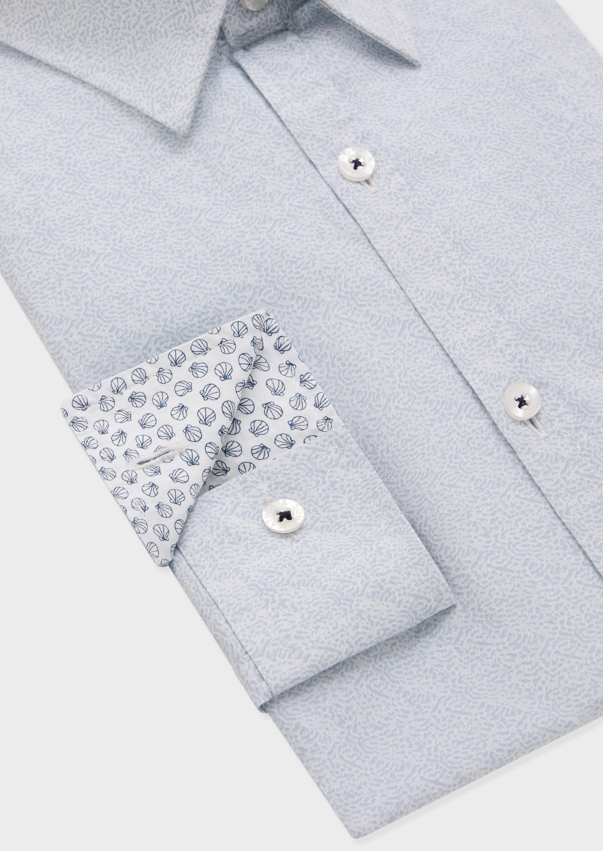 Chemise sport Slim en popeline de coton blanc à motif fantaisie bleu pâle