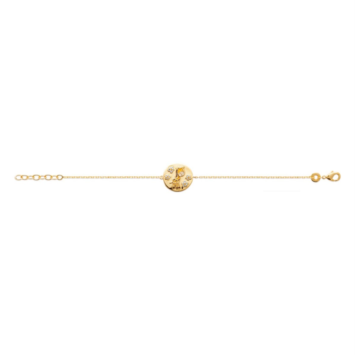 Bracelet girafe et petites fleurs émail coloré Plaqué or 750 3 microns