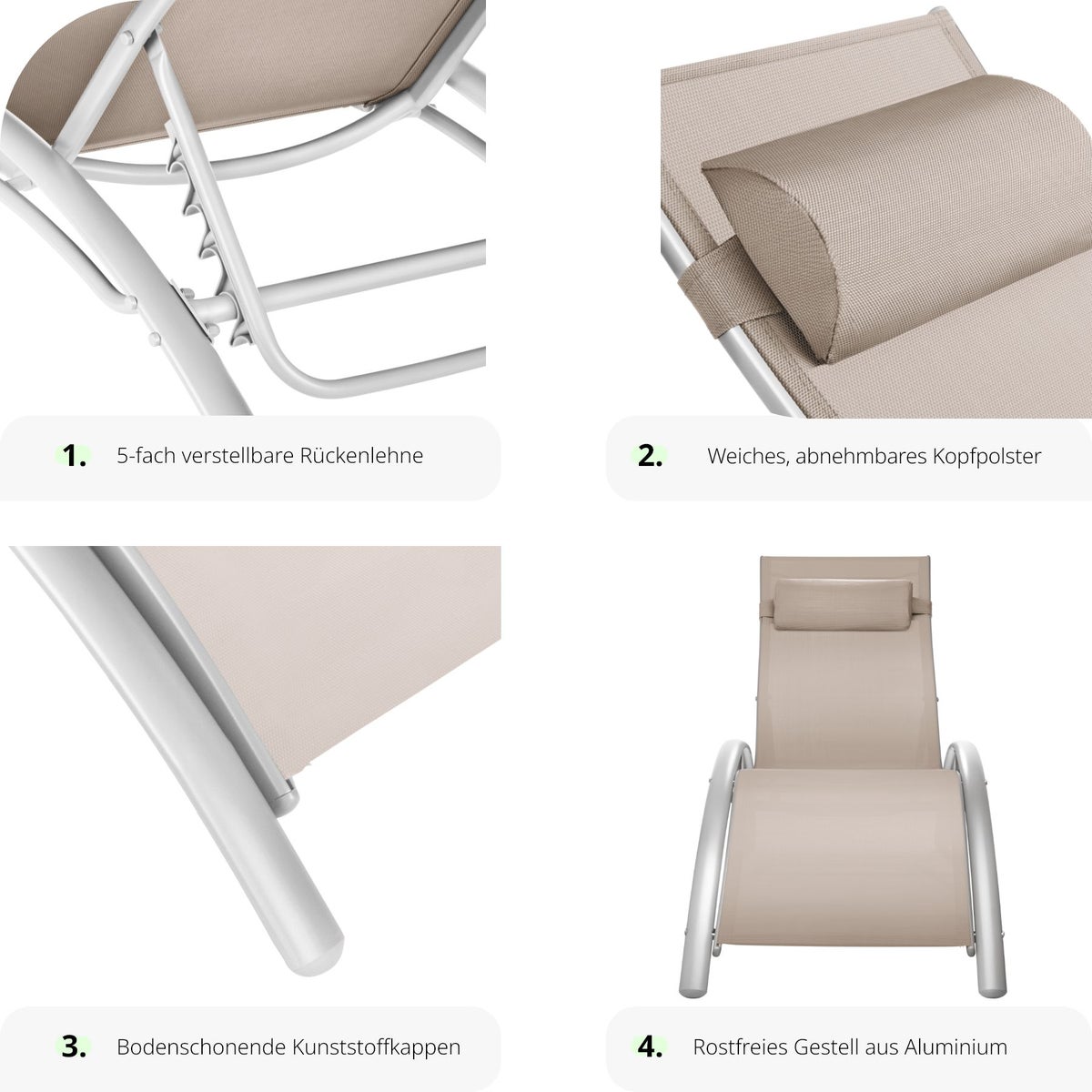 Set van 2 tuinligstoelen tectake Alina Textilene stof 180 x 59 x 50 cm