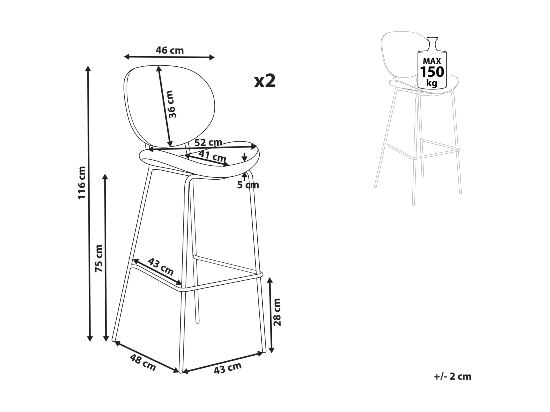 Lot de 2 chaises de bar LUANA Bouclé Blanc