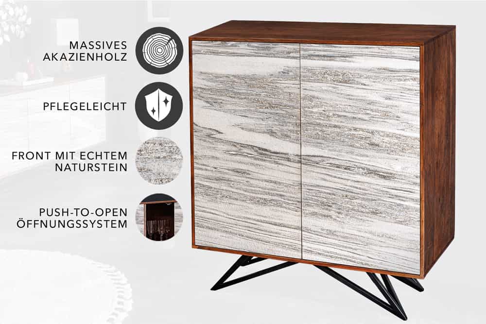 riess-ambiente Highboard MOUNTAIN SOUL - 120cm echter Naturstein weiß Akazie Schrank Marmor-Design Massivholz