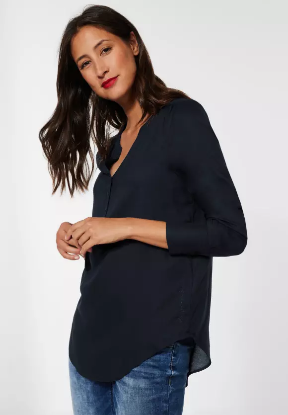 Longbluse in Unifarbe - dark blue
