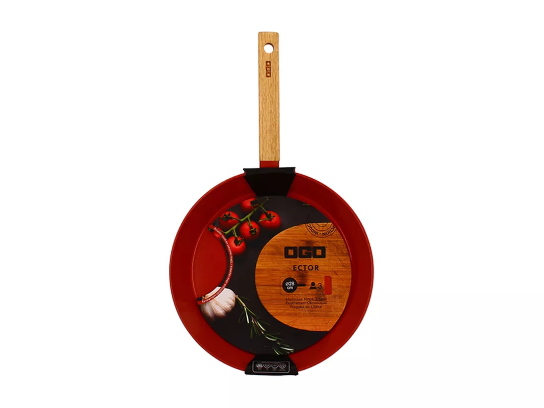 Ogo Living - Poele Ector 28cm En Aluminium Paprika Avec Manche En Bois