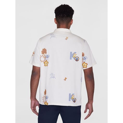 Knowledge Cotton Apparel Broderet Print Skjorte, Egret, M