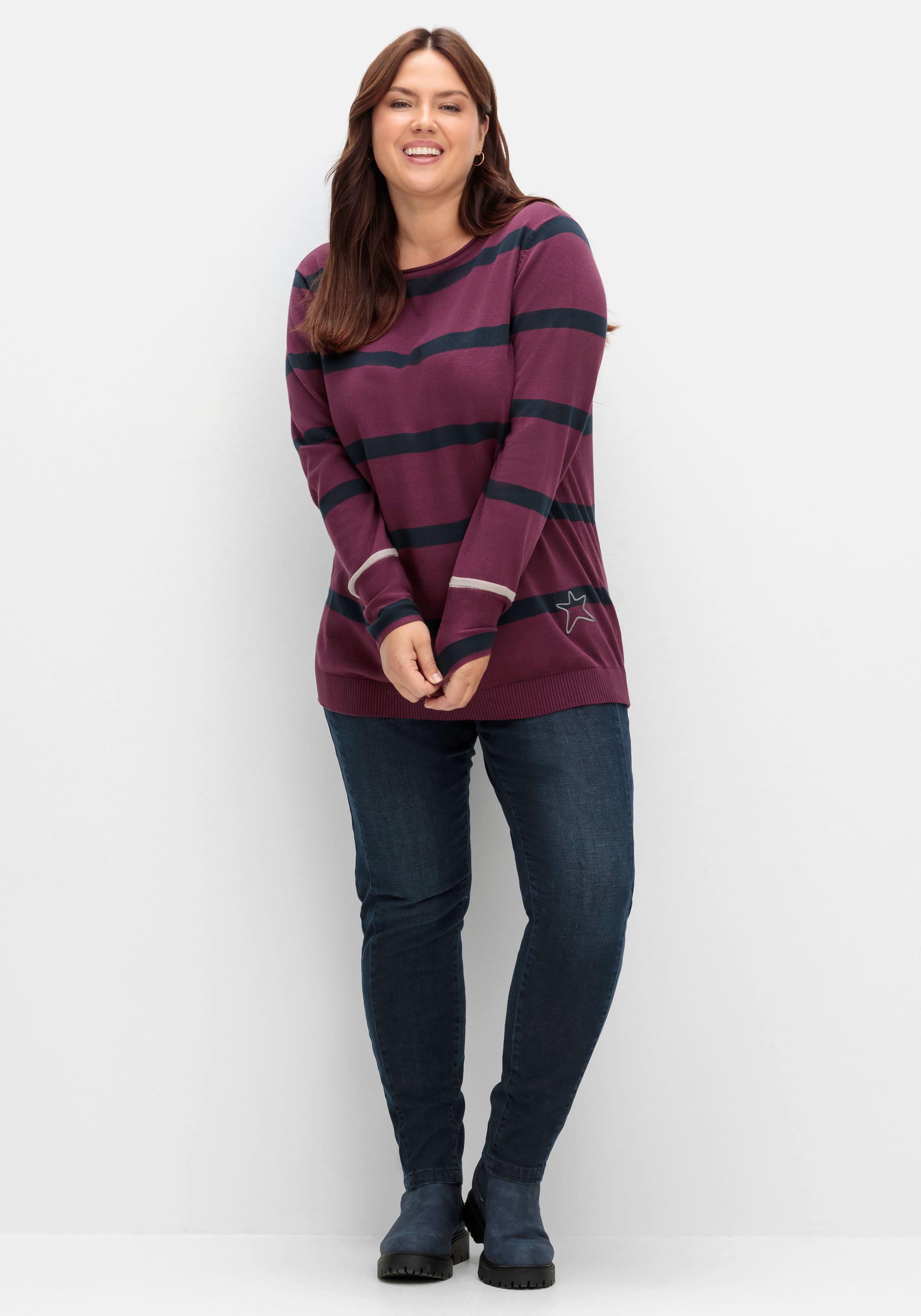 Gestreifter Pullover mit Stern-Stickerei, aus Baumwolle