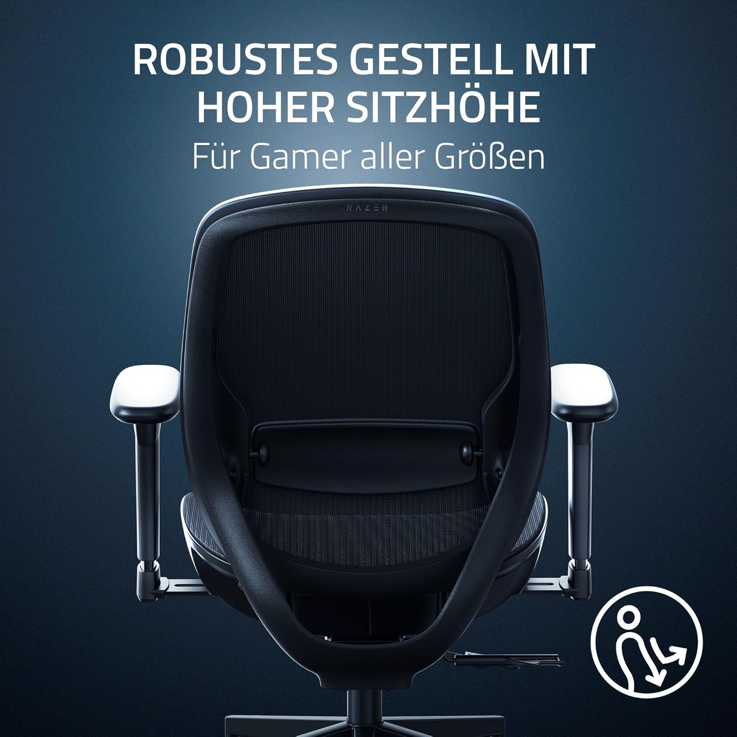 Razer Fujin - Gaming-Stuhl mit ultra atmungsaktivem Mesh (Synchro-Tilt-Technologie mit 130° Neigung, Höhenverstellbare Lordosenstütze, Gepolsterte 3-D-Armlehnen, Gestell mit hoher Sitzhöhe) Schwarz