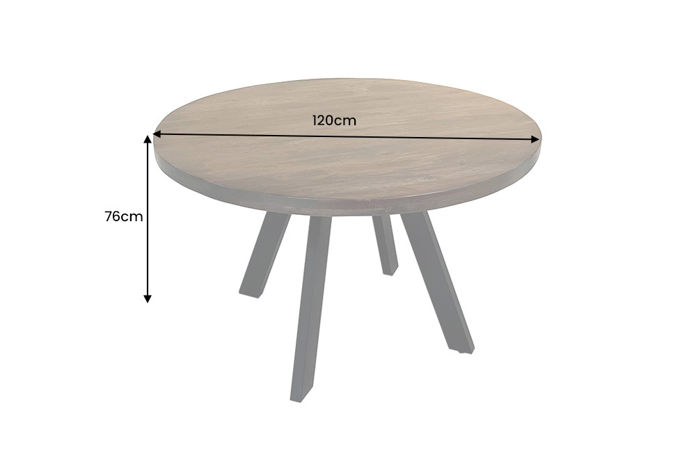 Massiver Esstisch IRON CRAFT 120cm taupe braun rund Mangoholz