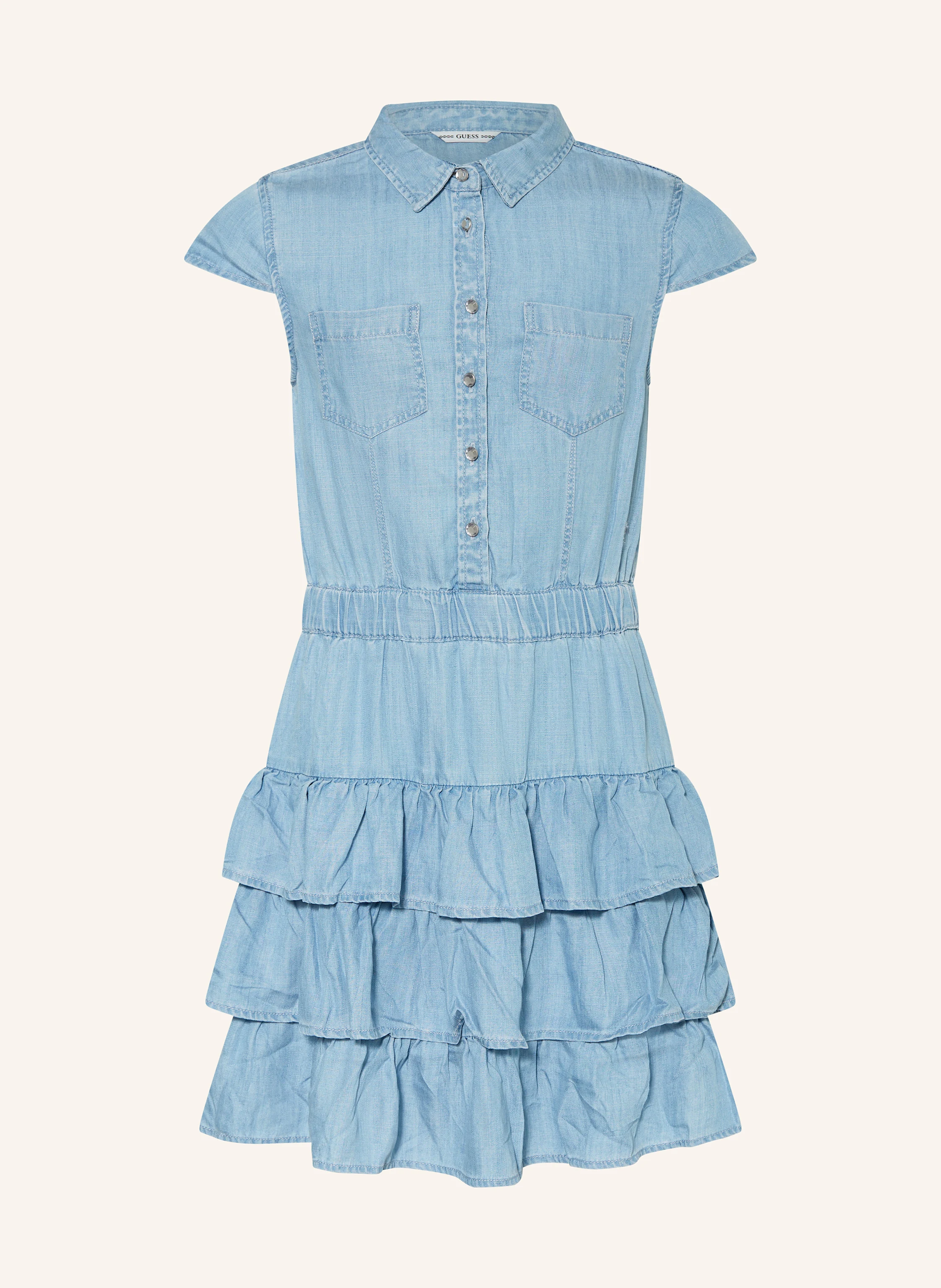 GUESS Hemdblusenkleid in Jeansoptik mit Rüschen