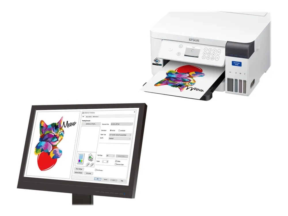 Epson SureColor SC-F100 - Printer - farve - farvesublimering - A4 - 600 x 1200 dpi - kapacitet: 150 ark - Wi-Fi, USB 2.0, LAN