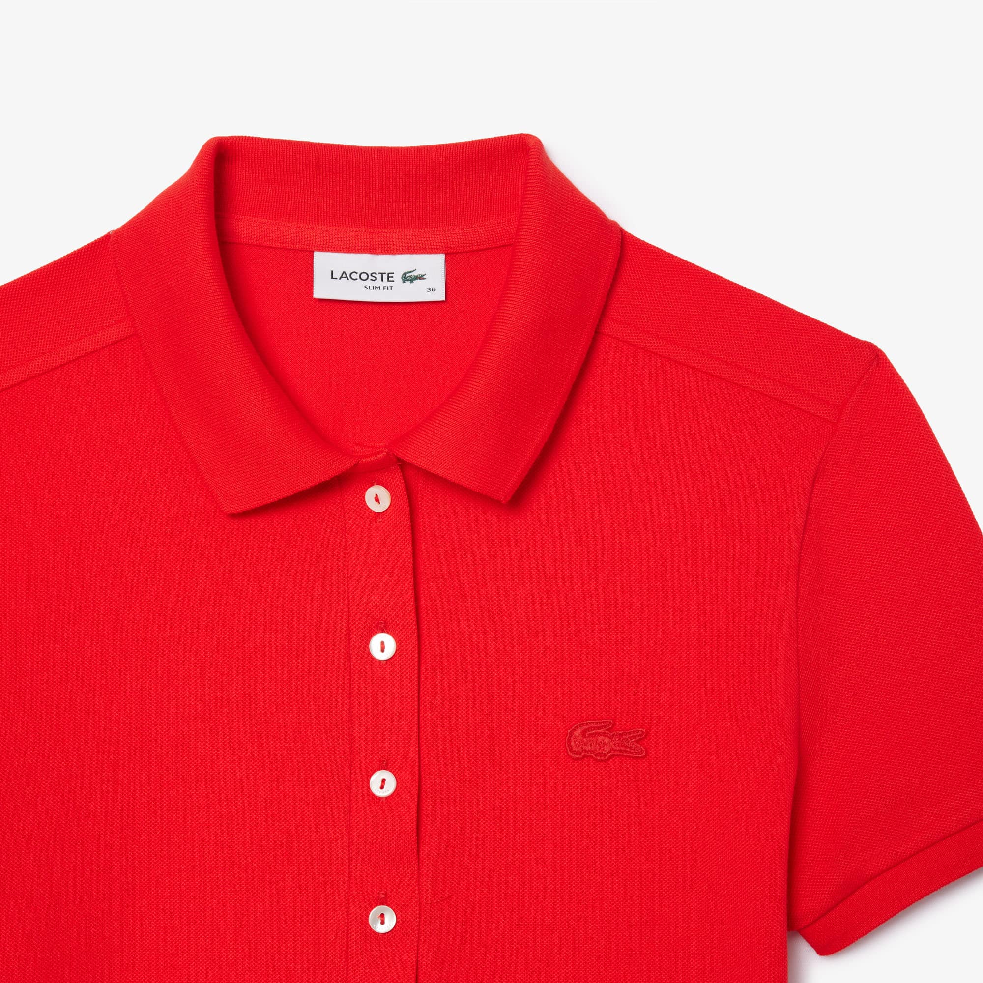Slim Fit Damen LACOSTE Poloshirt aus Stretch-Baumwoll-Piqué Kurze Ärmel - Rot - Lacoste - Damen
