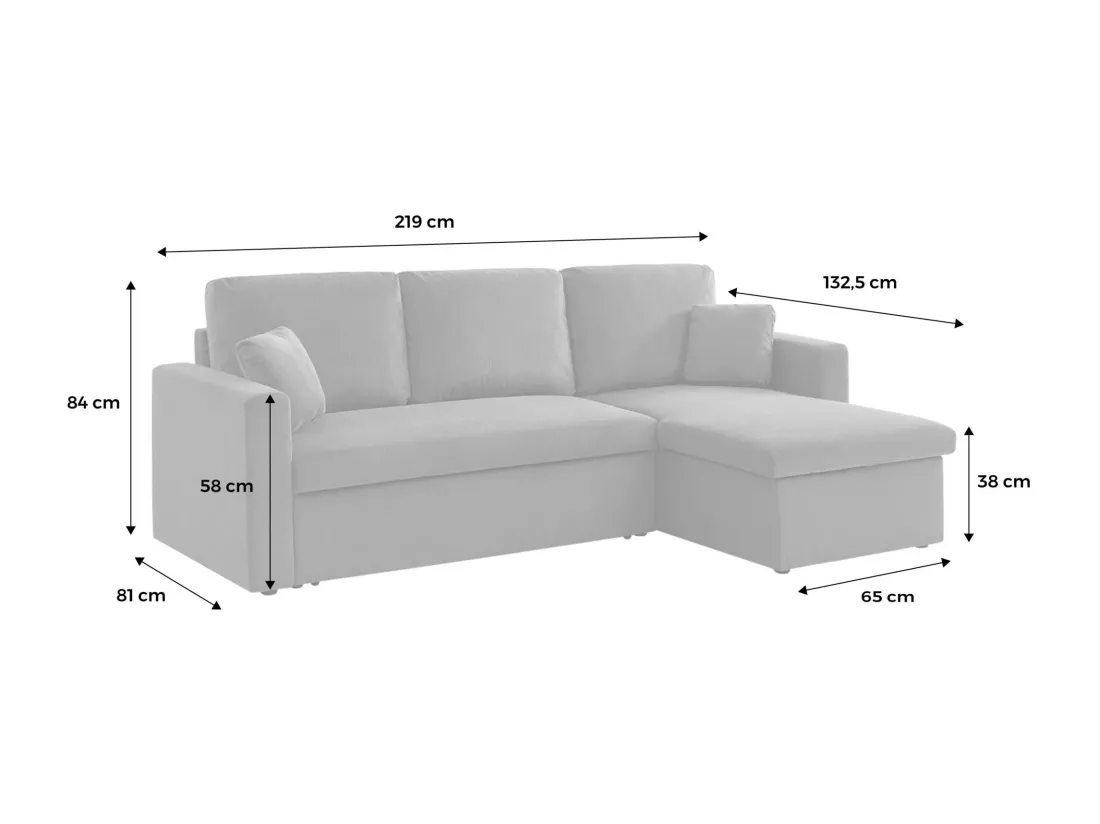 Canapé d'angle convertible en velours côtelé gris clair - IDA - 3 places. fauteuil d'angle réversible coffre rangement lit modulable