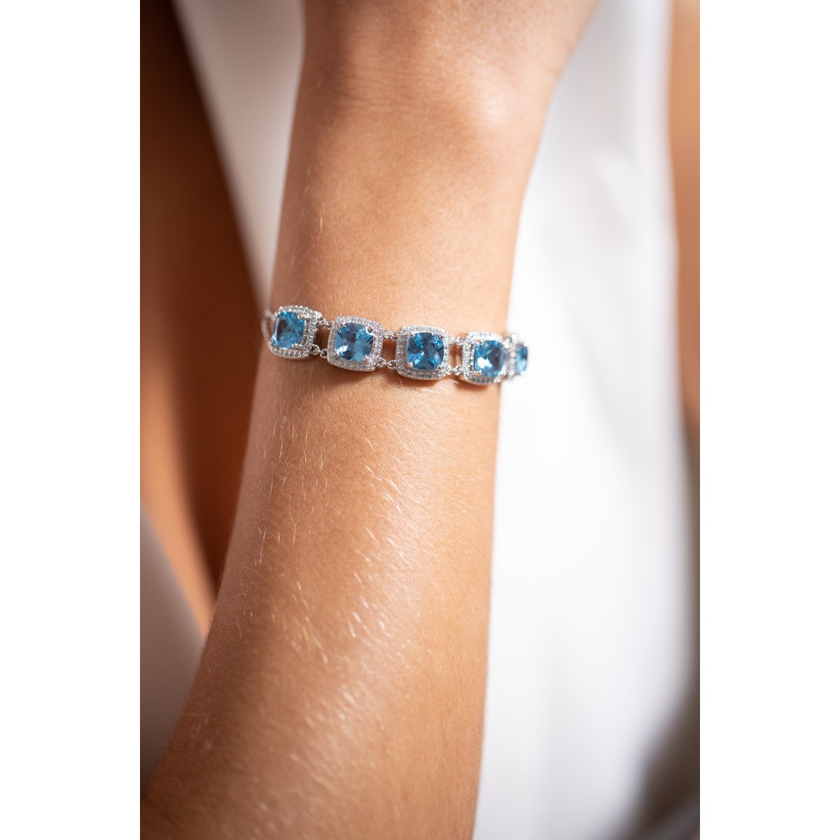 Bracelet souple MARGARET en Argent avec pierre synthétique bleu topaze