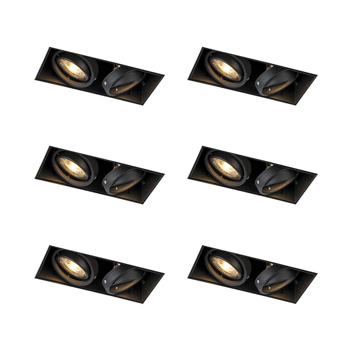 Set van 6 Inbouwspot zwart GU10 draai- en kantelbaar trimless 2-lichts - Oneon