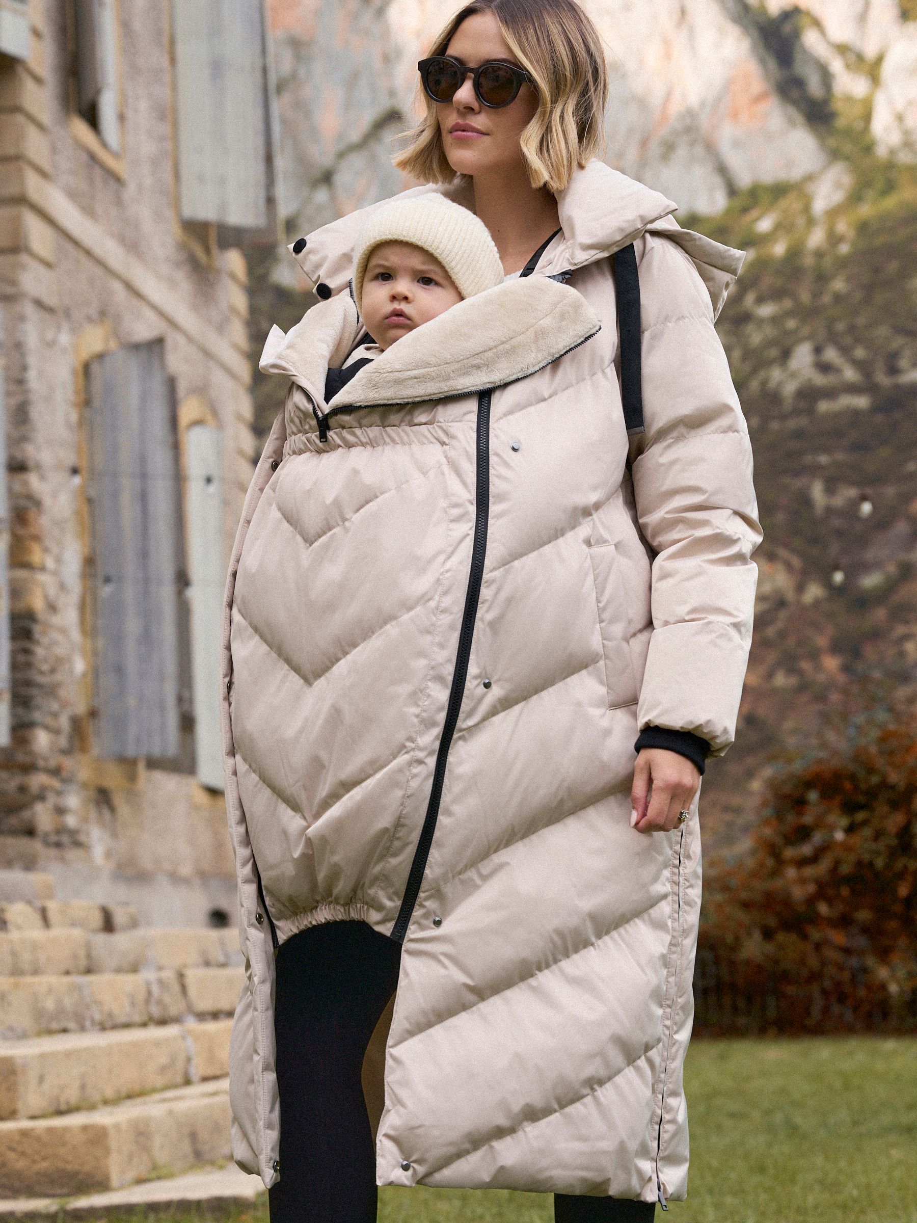 Taupe - Seraphine Long 3-In-1 Maternity & Babywearing Puffa Coat