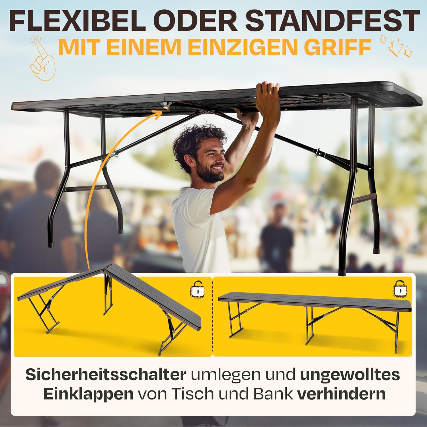 Ondis24 Biertischgarnitur Lena & Lisa Campingtisch 2X Bierbank 1x Biertisch Sitzbank klappbar Bierzeltgarnitur 3tlg. einfach transportabel (Anthrazit, XL)