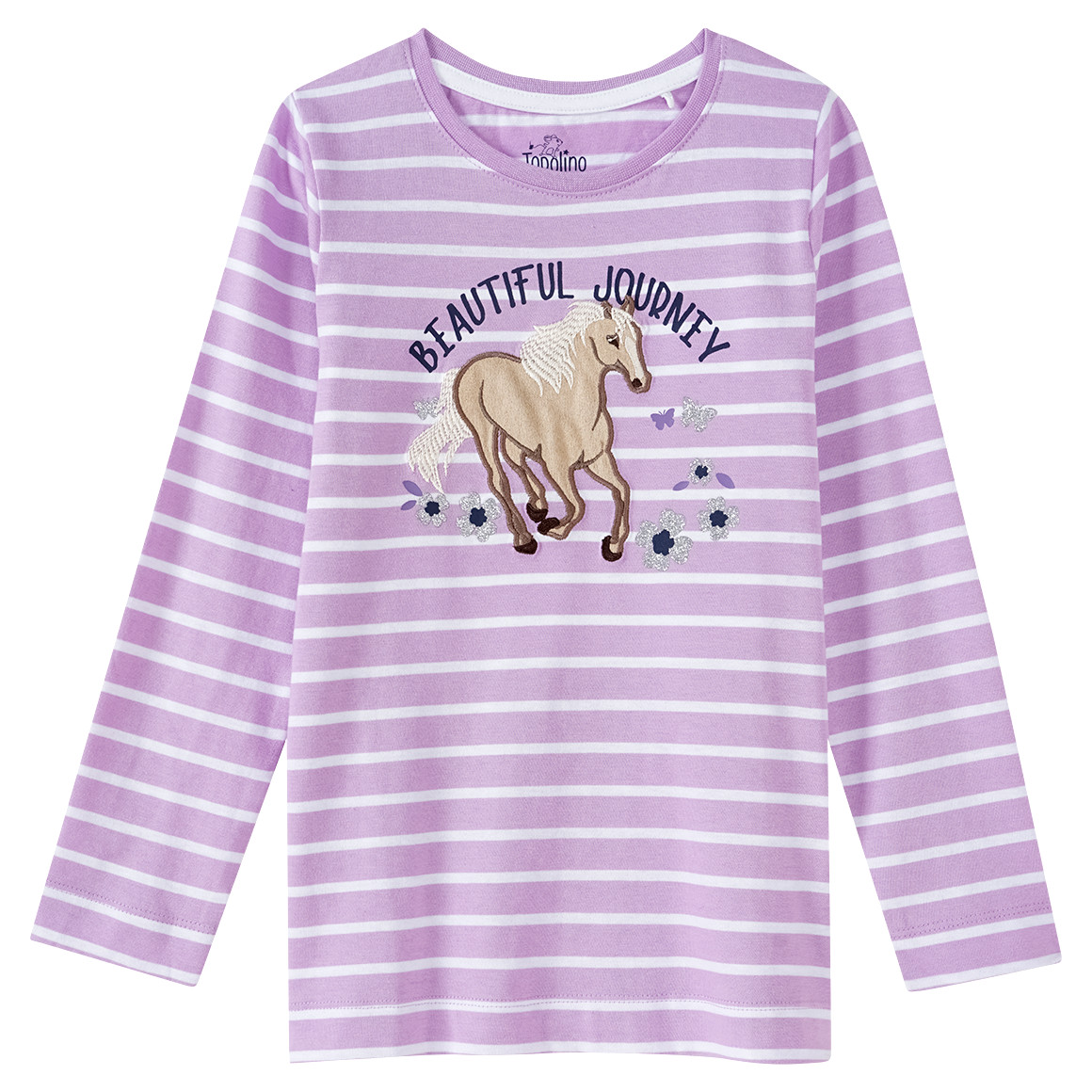 Topolino Mädchen Langarmshirt mit Pferde-Applikation helllila / weiss