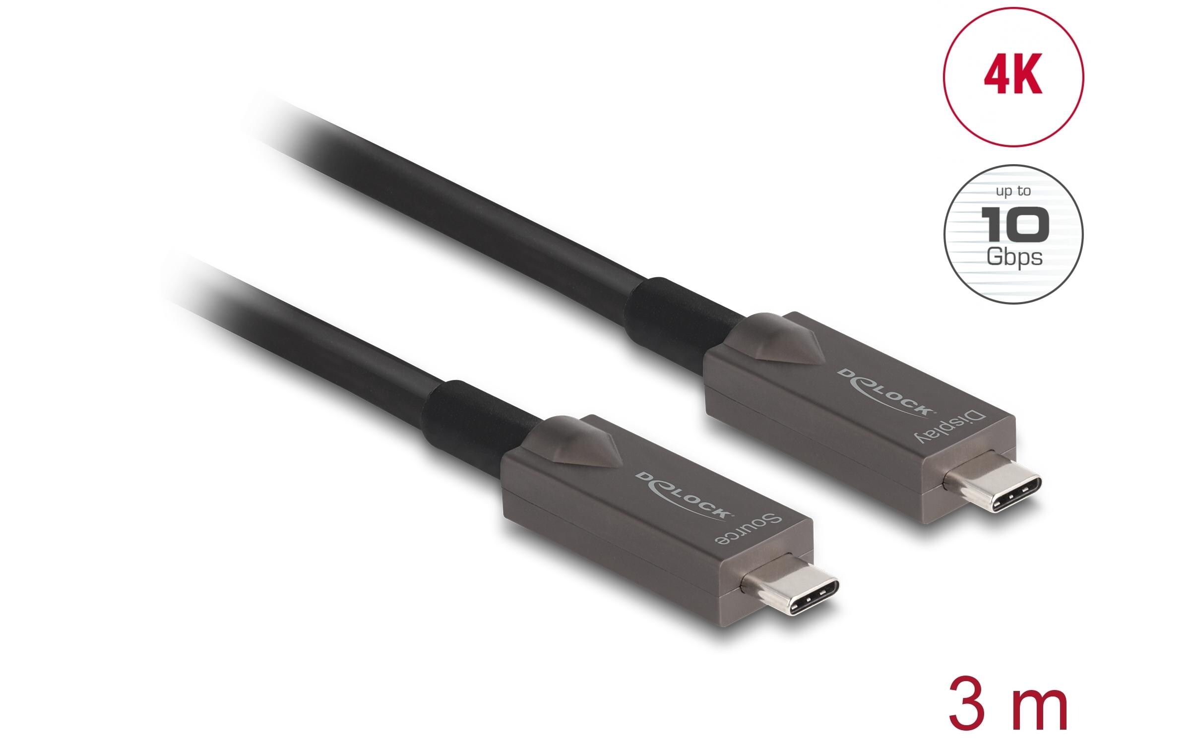 Optisches Kabel 4K 10Gbps USB Type-C - USB Type-C, 3 m<br>Delock Aktives Optisches USB-C Video + Daten + PD Kabel 3 m