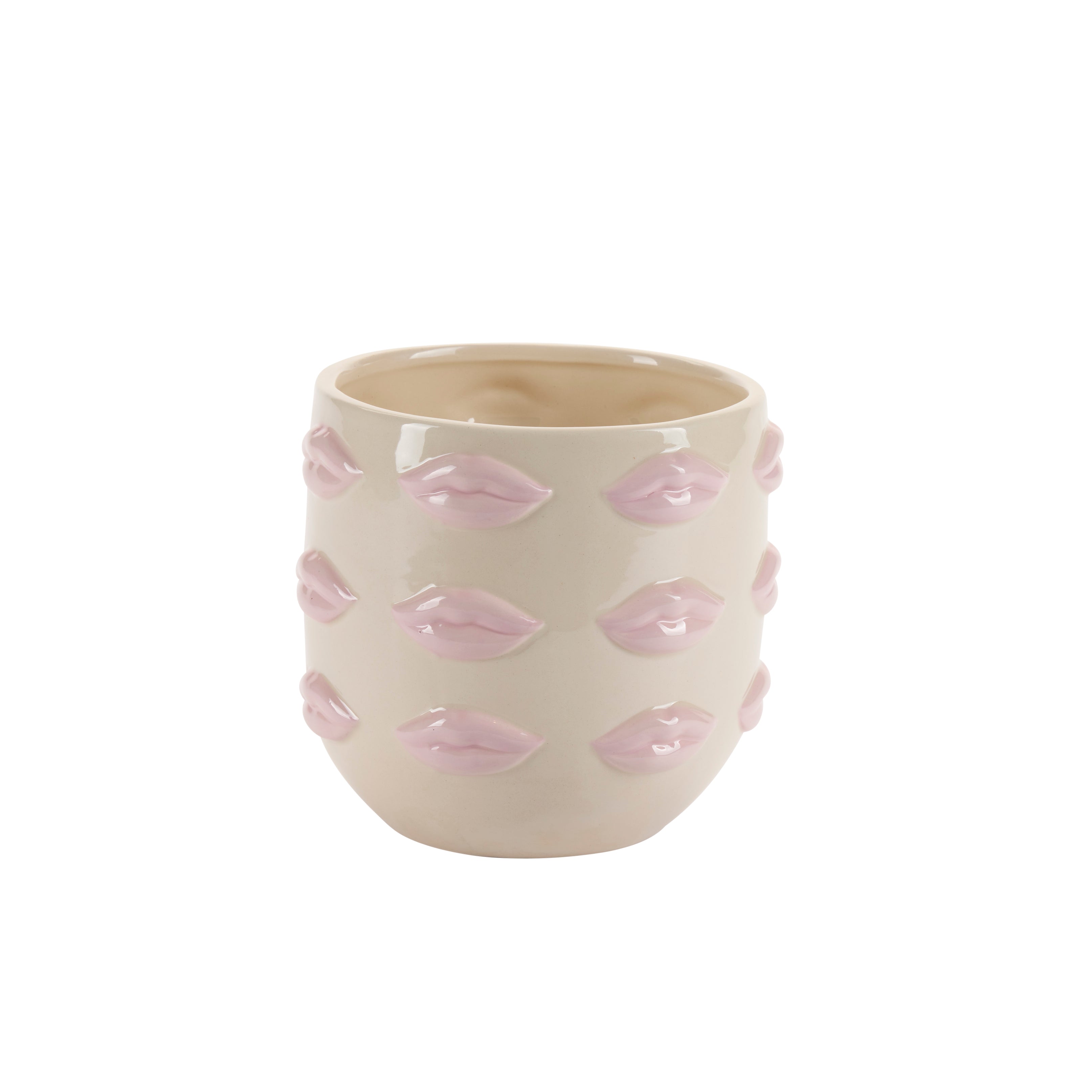 Bahne Interior  Urtepotteskjuler med læber, lyserød - H15,5cm.
