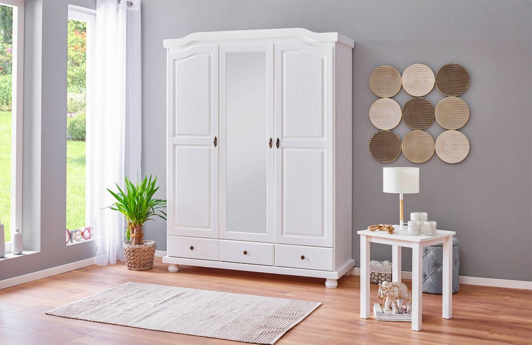 Drehtürenschrank Oskar 150 x 198 cm Kiefer massiv weiß