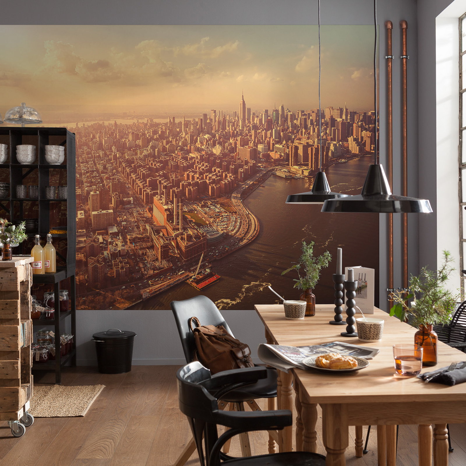 Papier-Fototapete MANHATTAN - beige-grau - 254x184 cm