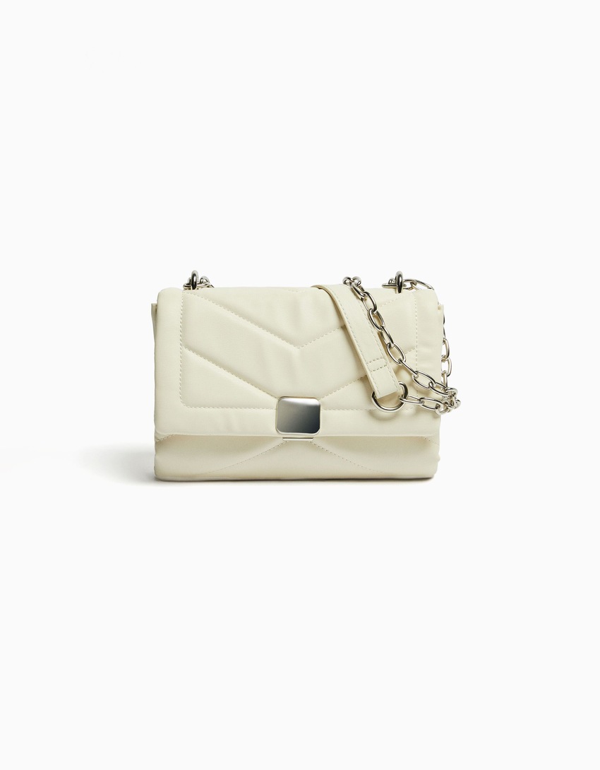 Bolsa transversal mini acolchoada multifuncional com corrente.