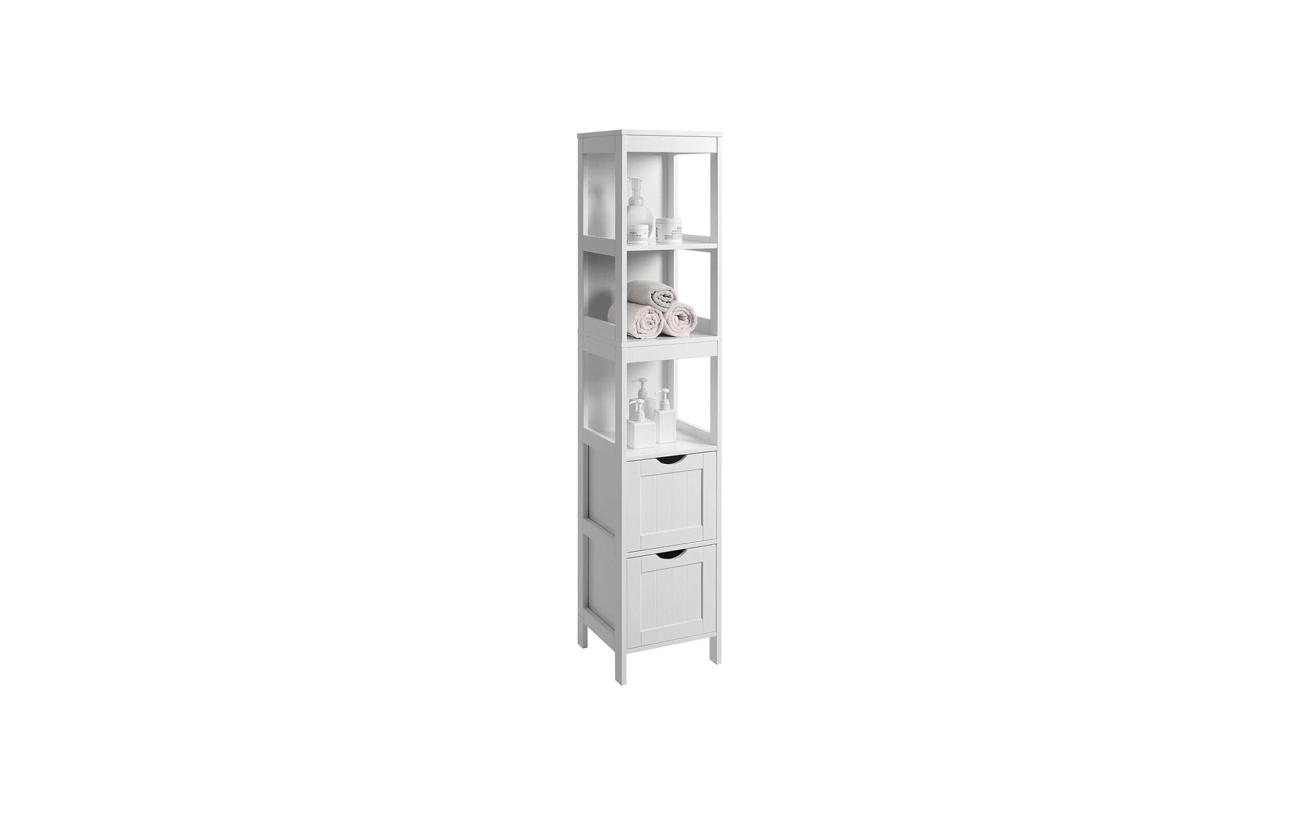 Badezimmerregal Landhausstil 30 x 141.5 cm, WeissHochschrank mit Schubladen
