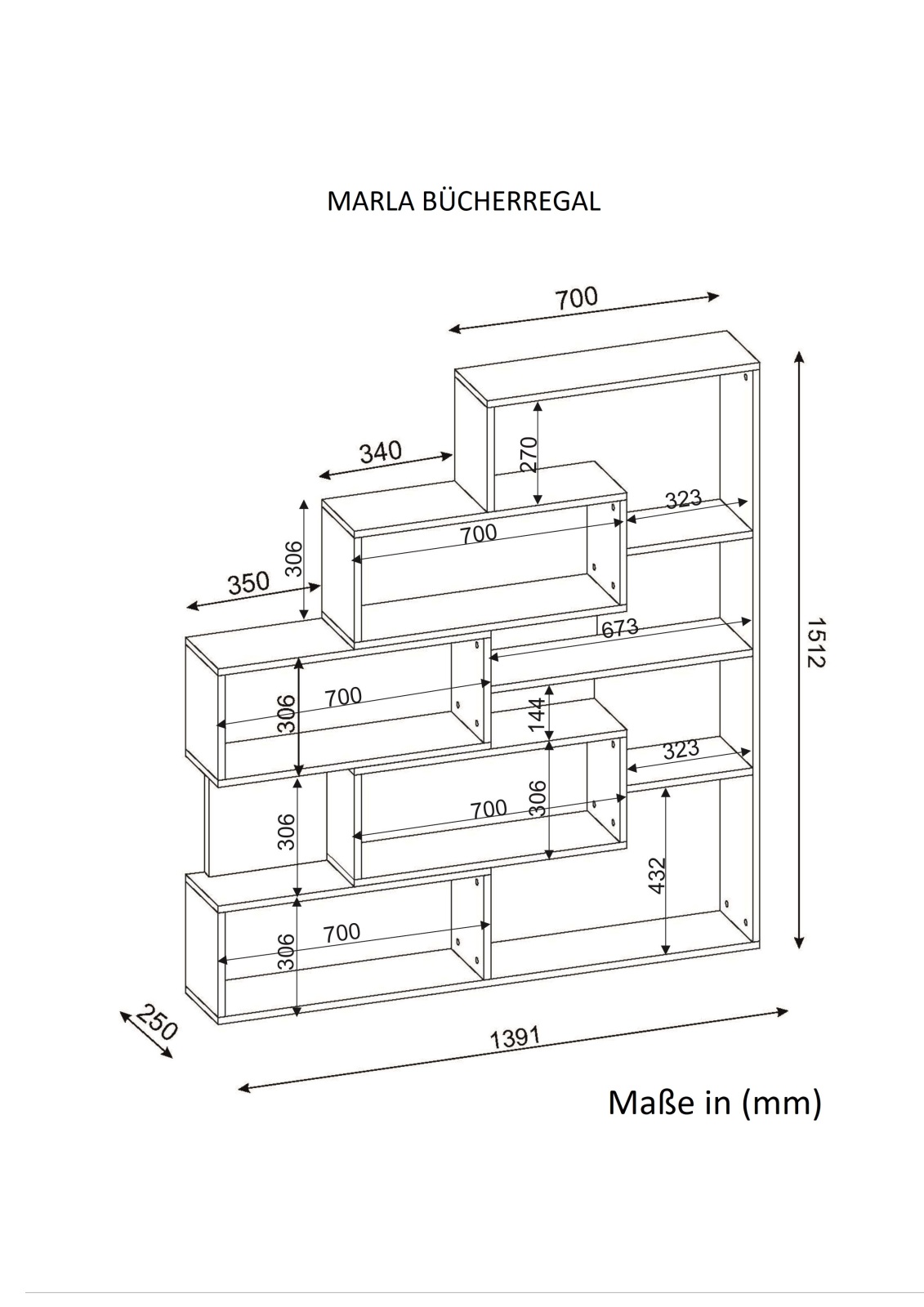 Bücherregal - weiß-Walnuss - 151 cm hoch