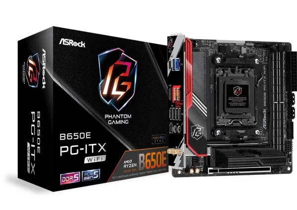 [OUTLET] - ASRock B650E PG-ITX WiFi - Bundkort - mini ITX - Socket AM5 - AMD B650 Chipset - USB 3.2 Gen 1, USB 3.2 Gen 2, USB-C 3.2 Gen2, USB-C 3.2 Gen 2x2 - Bluetooth, 2.5 Gigabit LAN, Wi-Fi 6 - onboard grafik (CPU påkrævet) - High Definition Audio