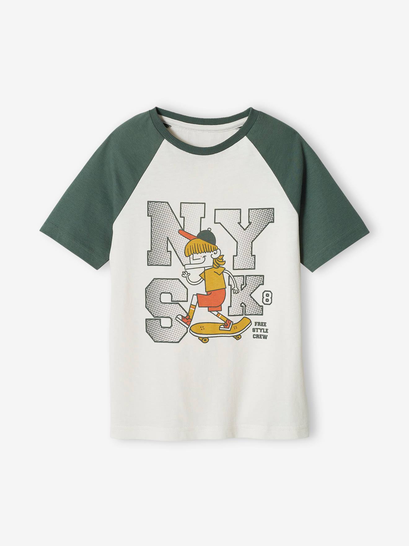 Camiseta raglan com estampa gráfica para meninos, verde salgueiro
