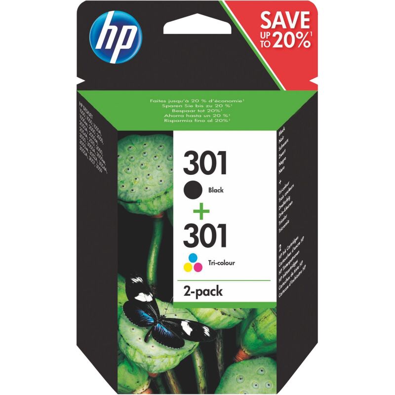 HP 301 Pack cartouche de 4 couleurs Noir, Cyan, Jaune et Magenta pour imprimante jet d'encre