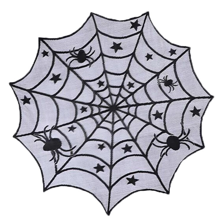 (Ø100cm) Spinnen Netz Tischläufer Halloween Party Accessoire Deko Tischtuch - Schwarz