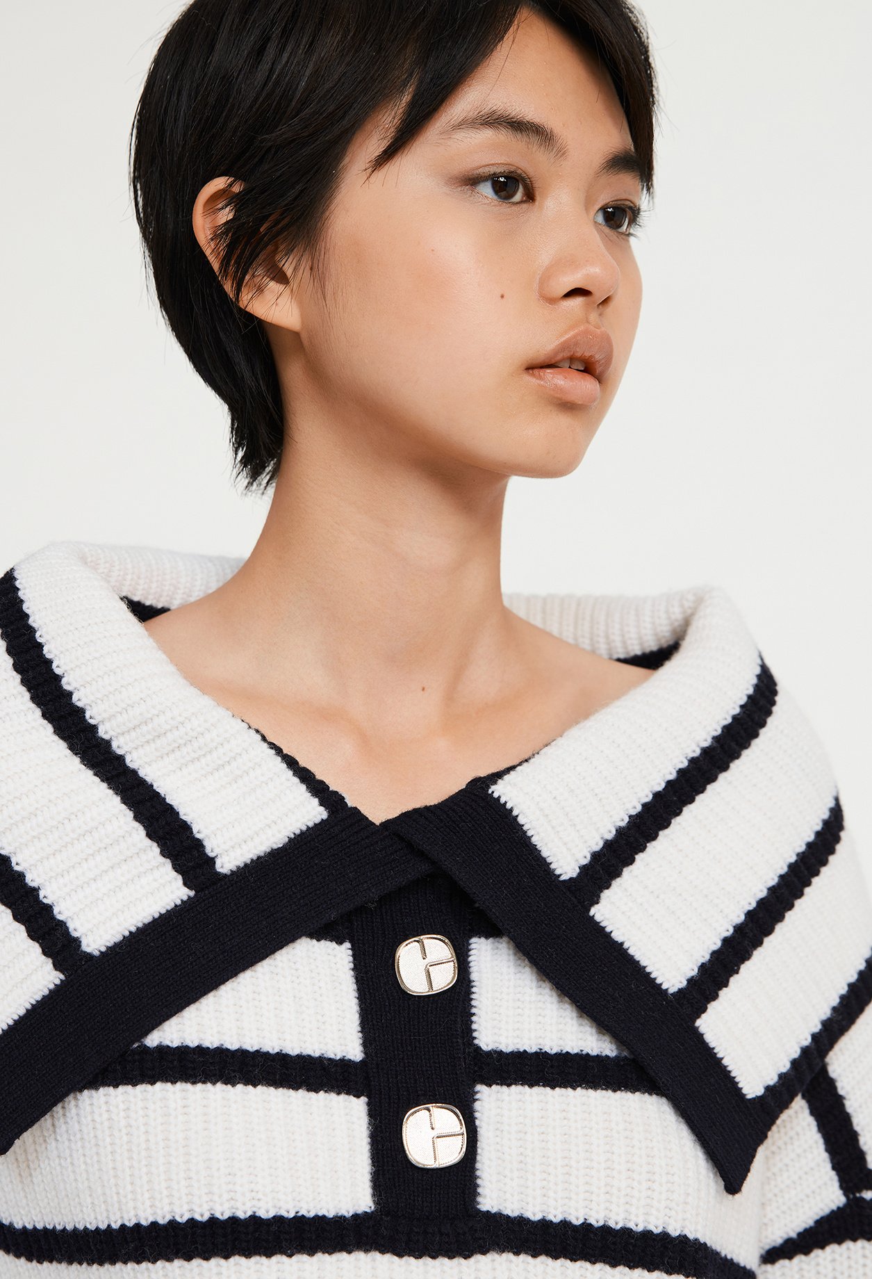 Pull bicolore &agrave; rayures laine