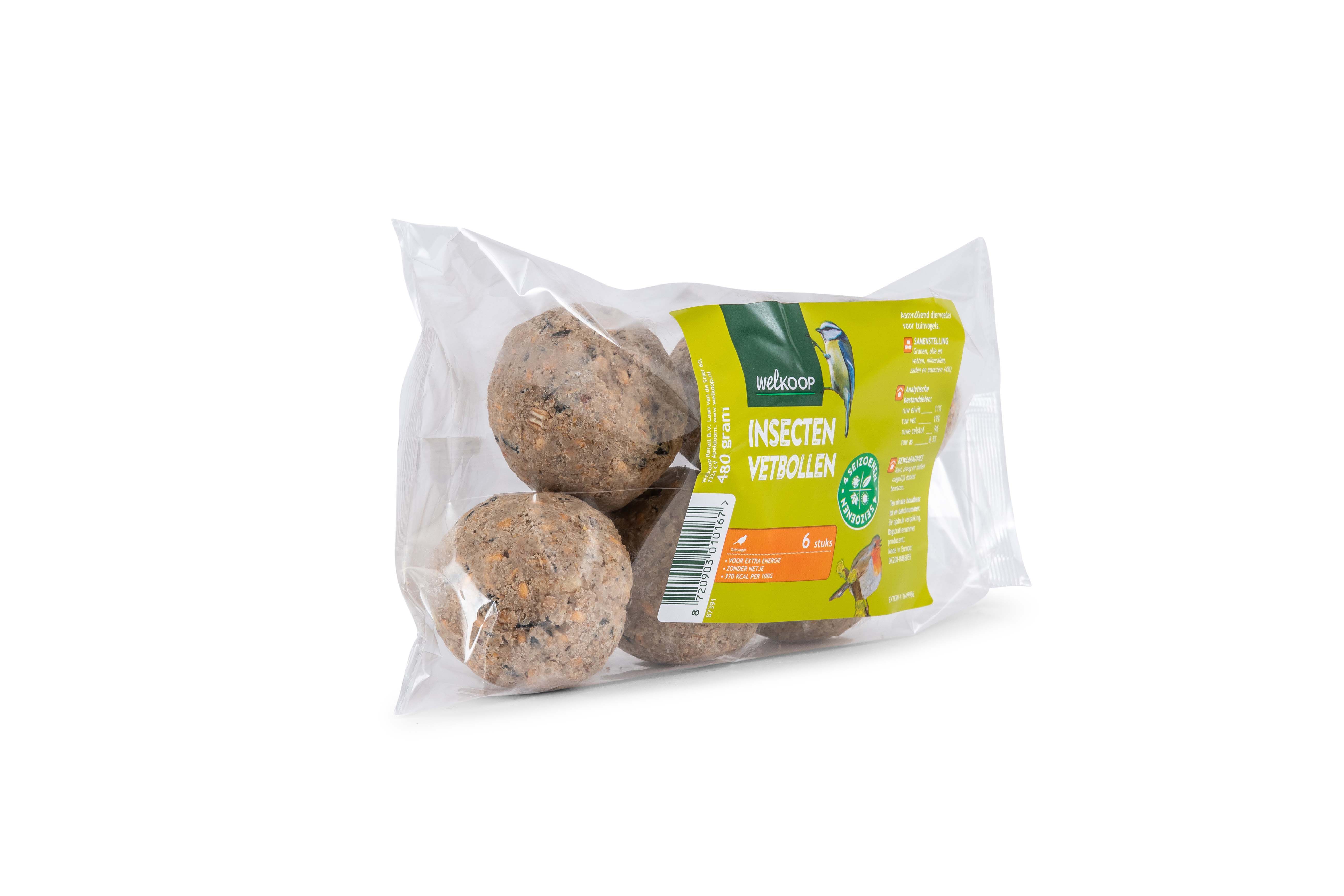 Welkoop Vetbollen met insecten zonder netje - Tuinvogelvoer - 6 Stuks - Insect