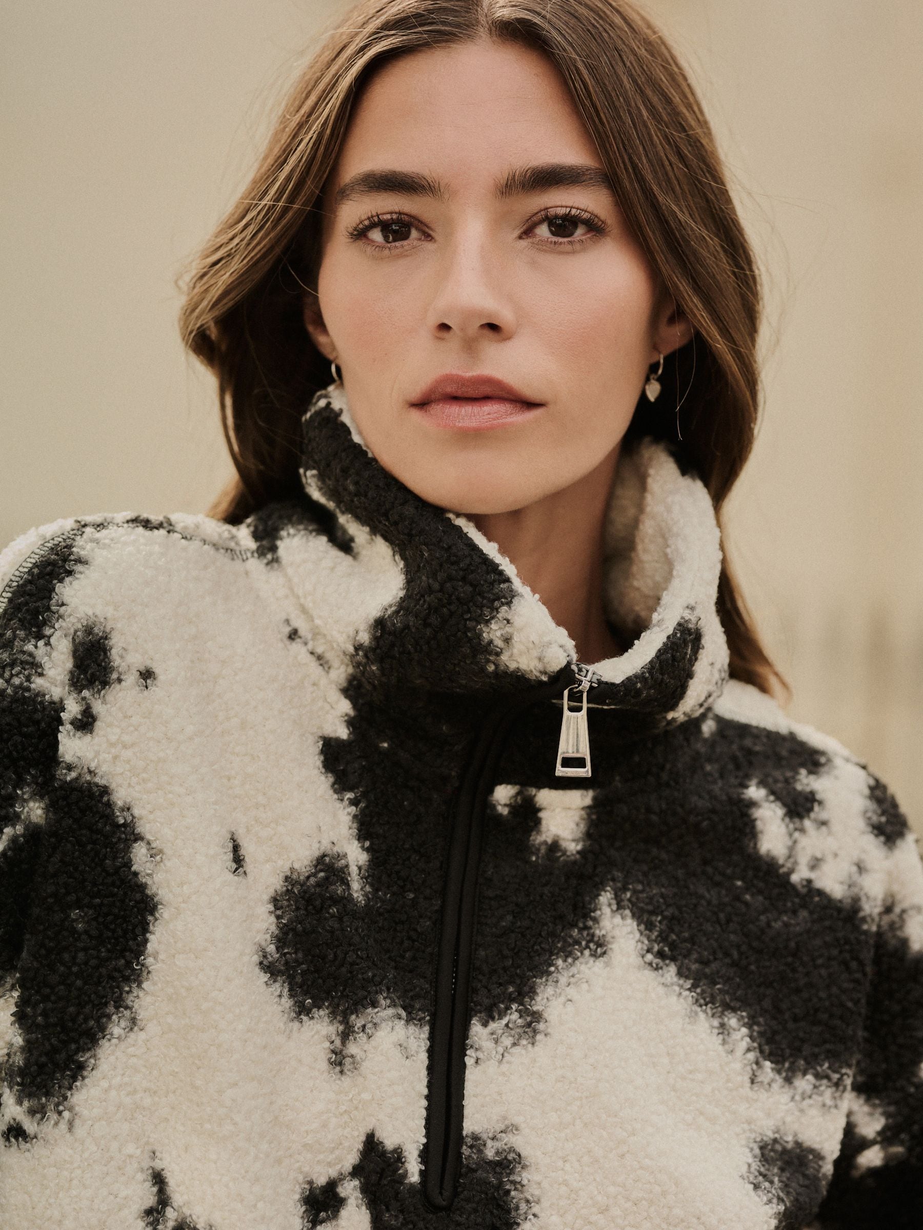 Zwart/ecru koeienprint - Soft Touch Knusse Teddy Borg Kwartrondrits Fleece