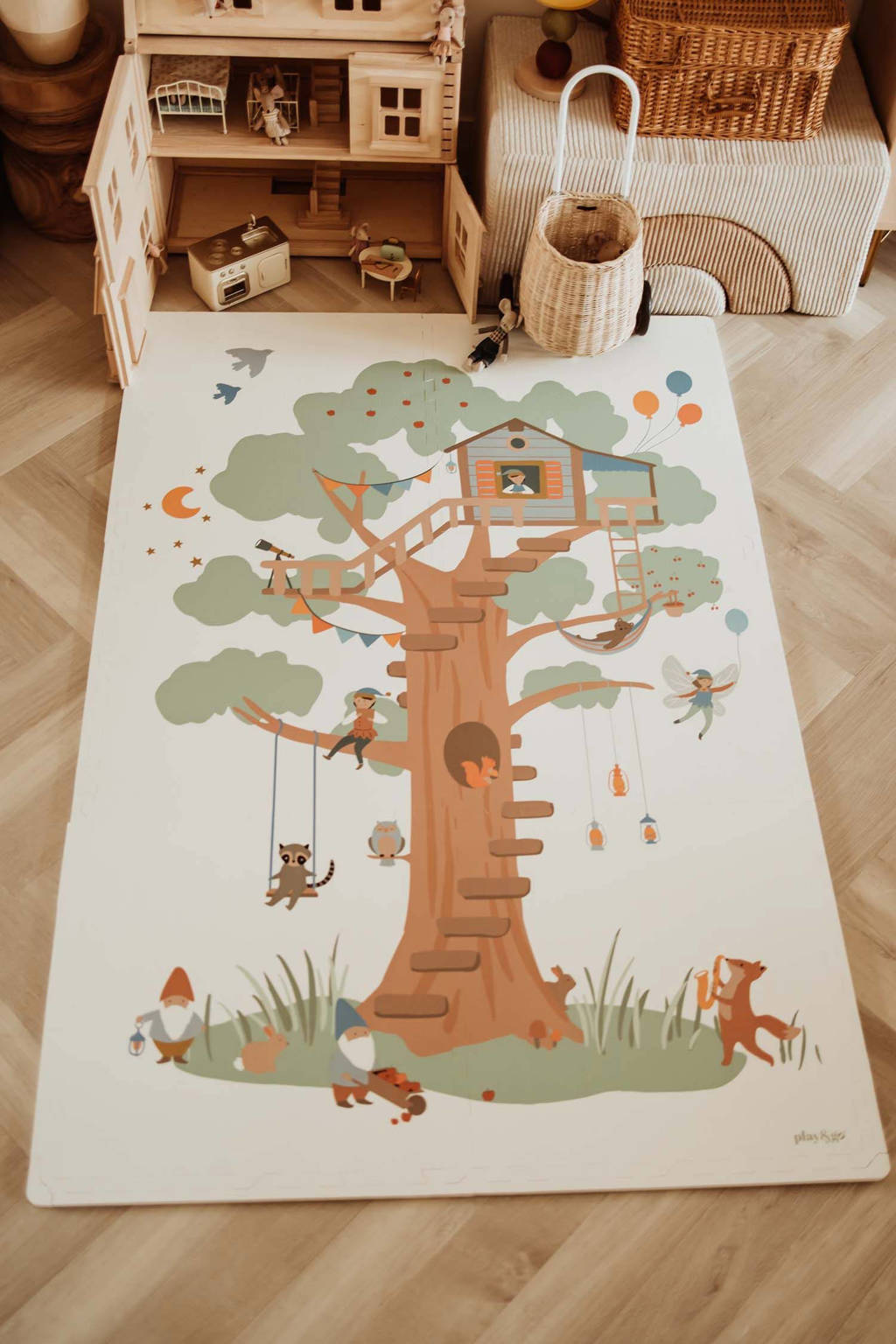 EEVAA 3-in-1 omkeerbare puzzel speelmat, speelhuis en opbergdoos Treehouse (120x180cm - 6 tegels)