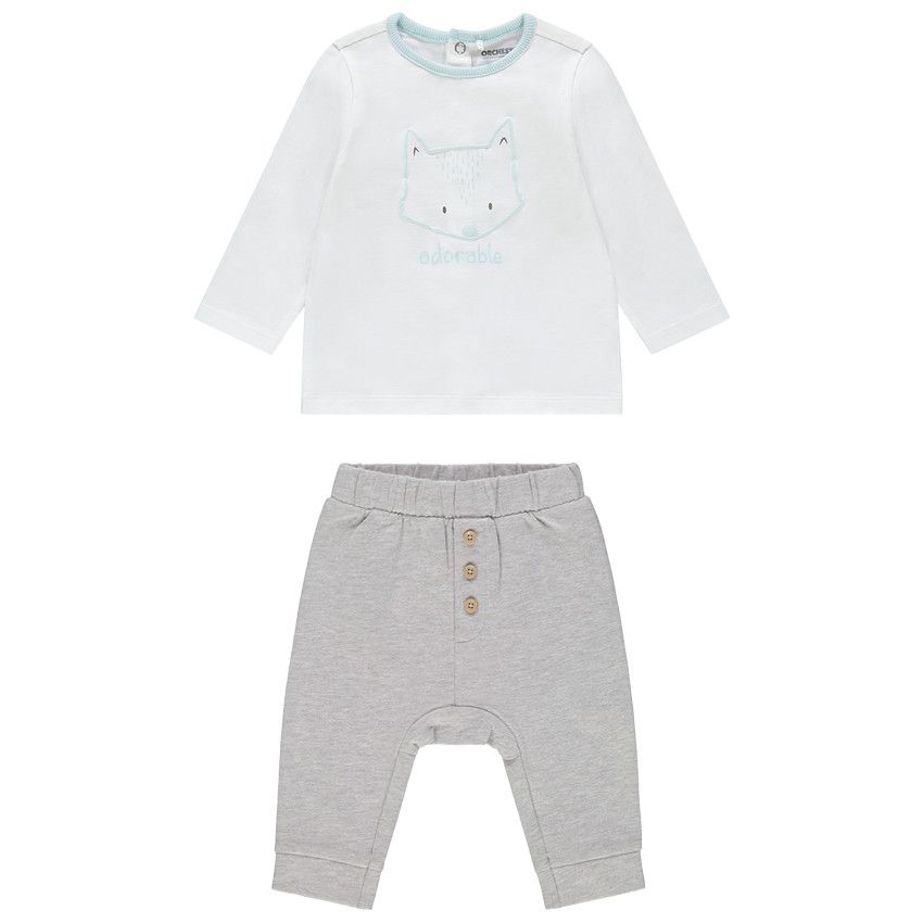 Ensemble pantalon uni et t-shirt manches longue en coton bio - Bleu