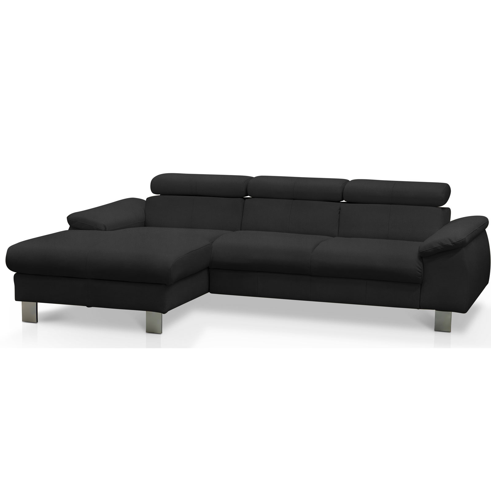 Ledersofa - schwarz - Kopfteilverstellung - Recamiere links