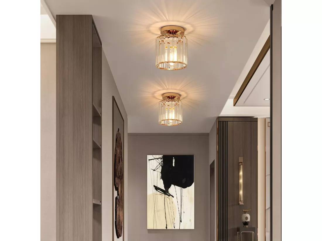 Plafonnier en Cristal Moderne, Luminaire Plafonnier Industriel,Lampe de Plafond Moderne Intérieur E27pour Couloir Entrée Chambre Salle à Manager Salon
