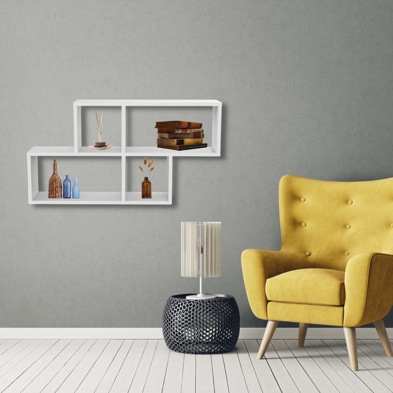 Coemo Wandregal Ernie Weiß 100x20x53cm Holz MDF 4 Fächer
