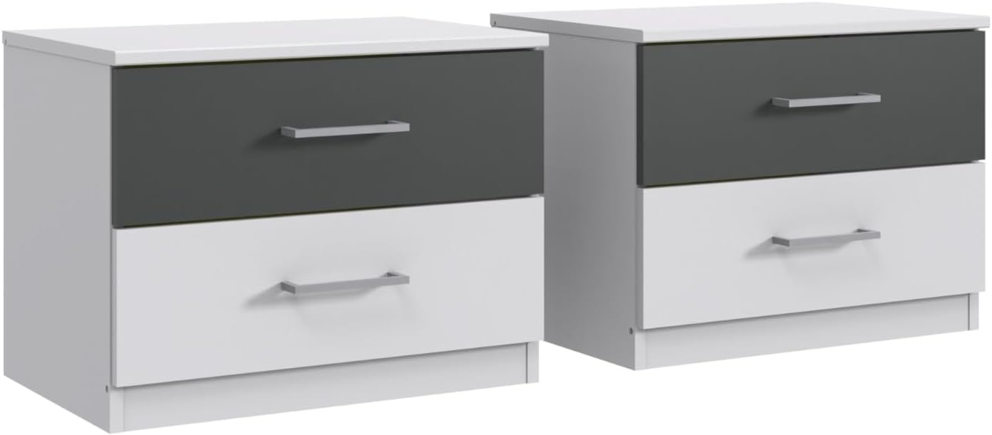 möbelando Komplettschlafzimmer >Angie< in Weiss + Graphit - 519x208x210cm (BxHxT)