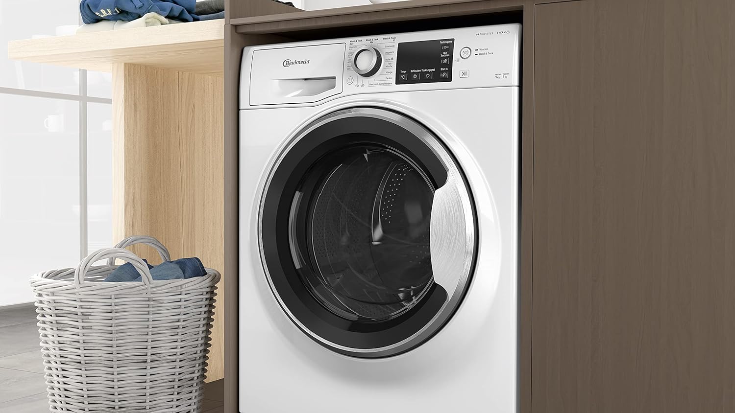 Bauknecht WATK Sense 96 41 N Waschtrockner/ 9/6 kg Waschen/Trocknen/Active Care Wash & Dry Technologie/Flecken 20° / Dampf-Programm/Wolle-Programm/Nachlegefunktion/PRO-Inverter Motor, Weiß