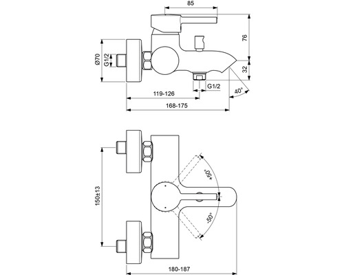 Ideal Standard badkraan CERALINE zijdezwart mat BC199XG