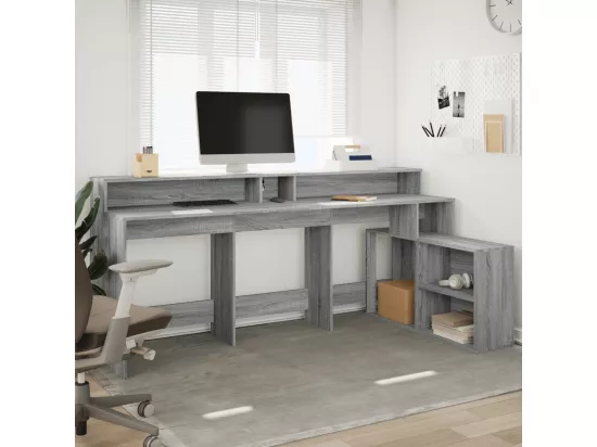 Bureau et lumières LED sonoma gris 200x104x91cm bois ingénierie